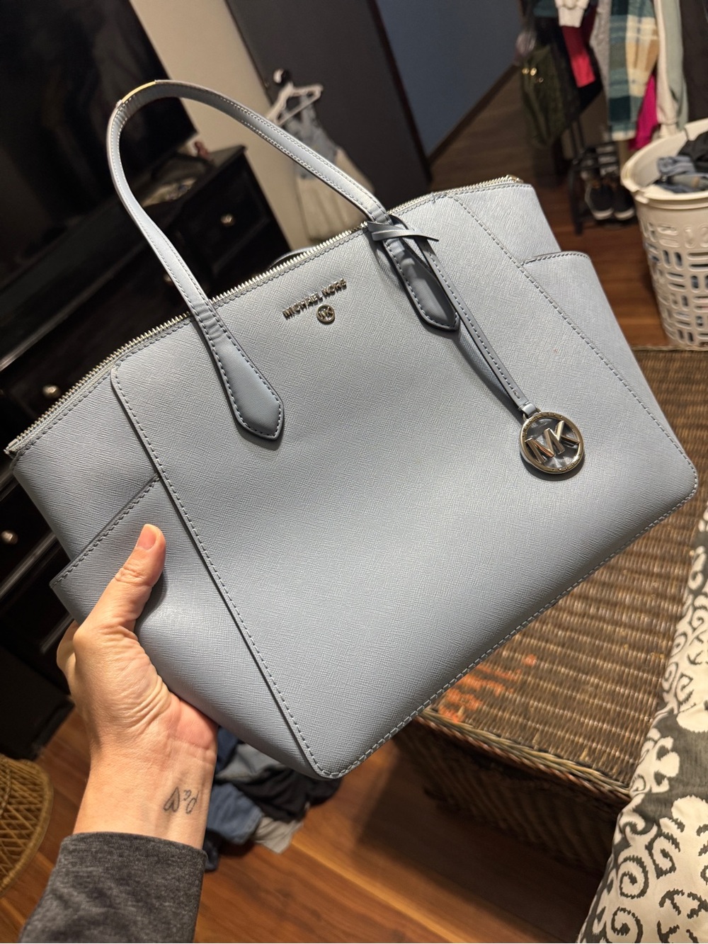 Michael Kors Blue/Gray Tote with silver hardware